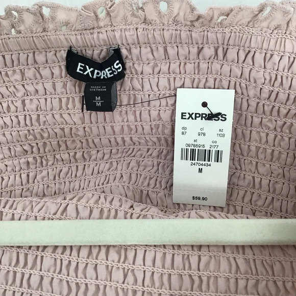 Express Women’s Smocked Eyelet Bell Sleeve Cropped Blouse Spring NWT Size M - Picture 6 of 8